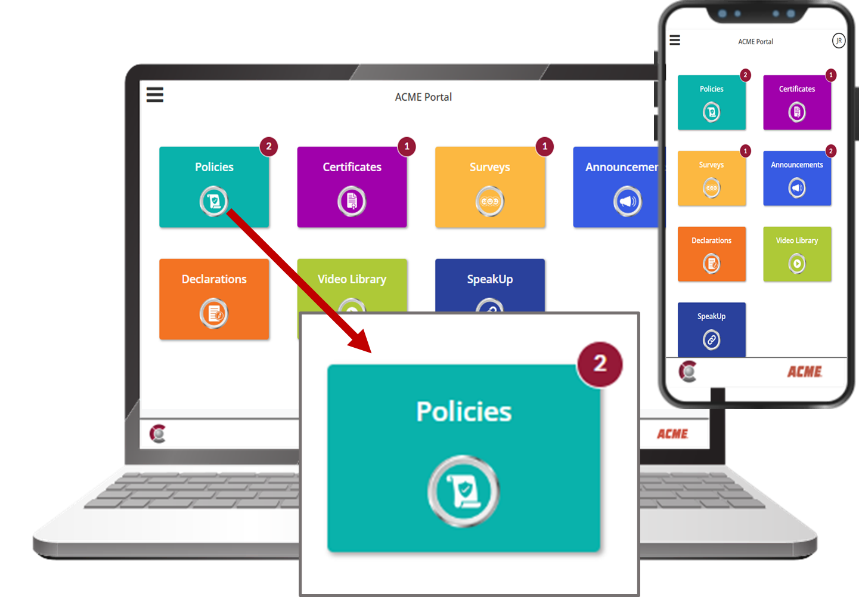 Corethix Policy Management on laptop and mobile devices